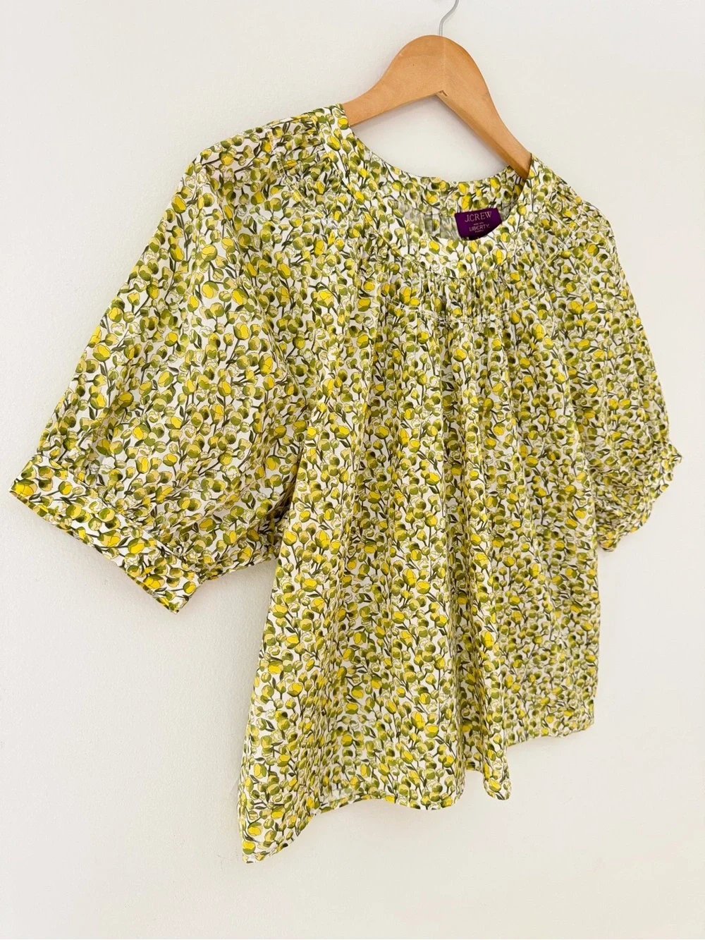 J. Crew High-neck Puff-sleeve Smock Top in Liberty Eliza's Yellow Fabric, Size L